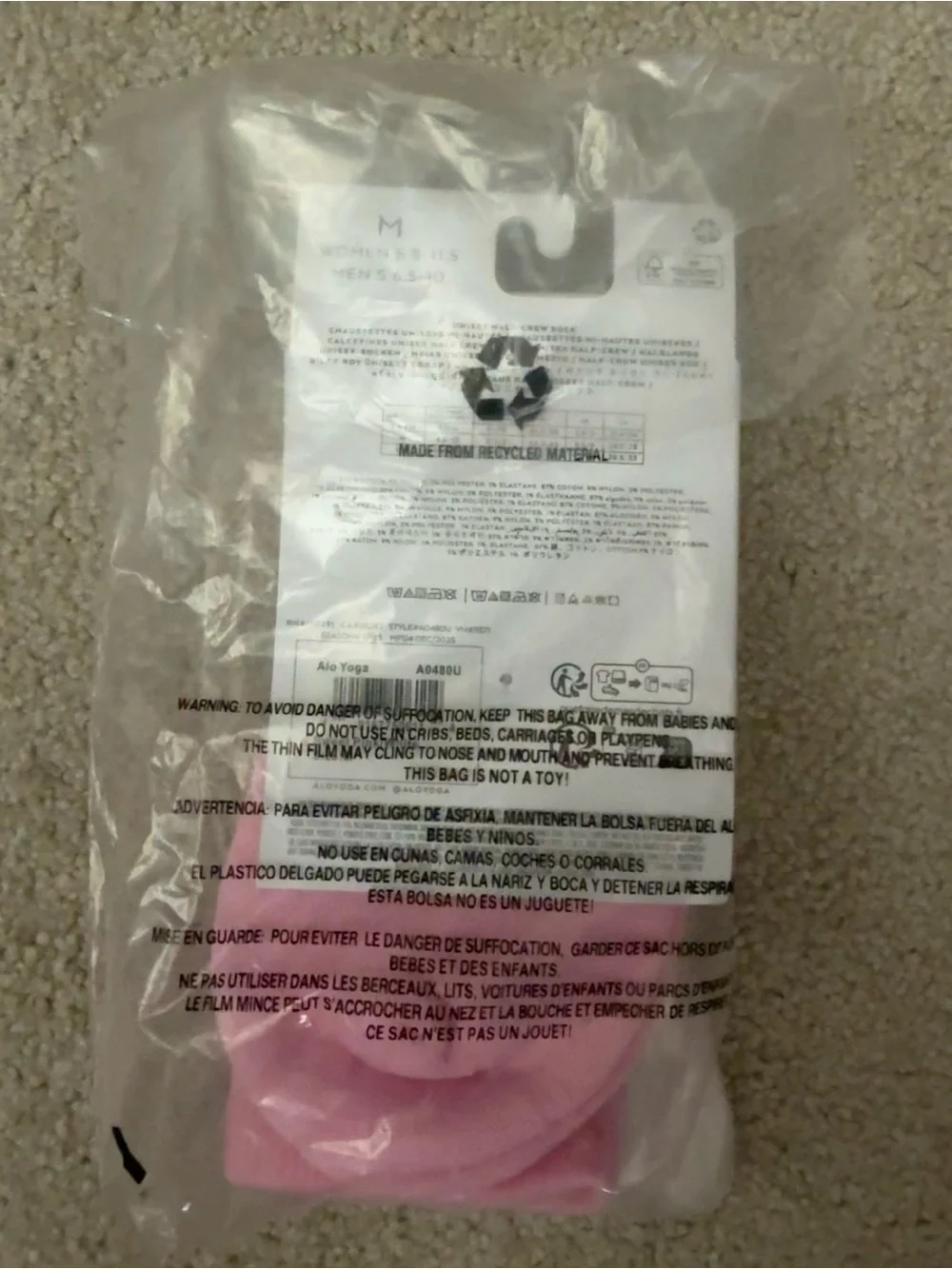 NWT Alo Half Crew Throwback socks in Sweet Pink/White sz Medium